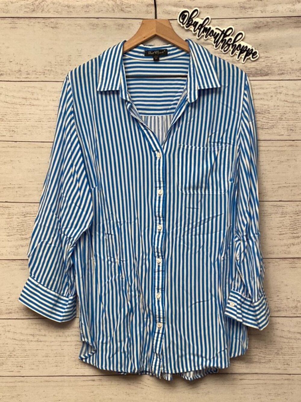 Velvet Heart Blue and White Nautical Stripe Button Town Top Plus Size 2X